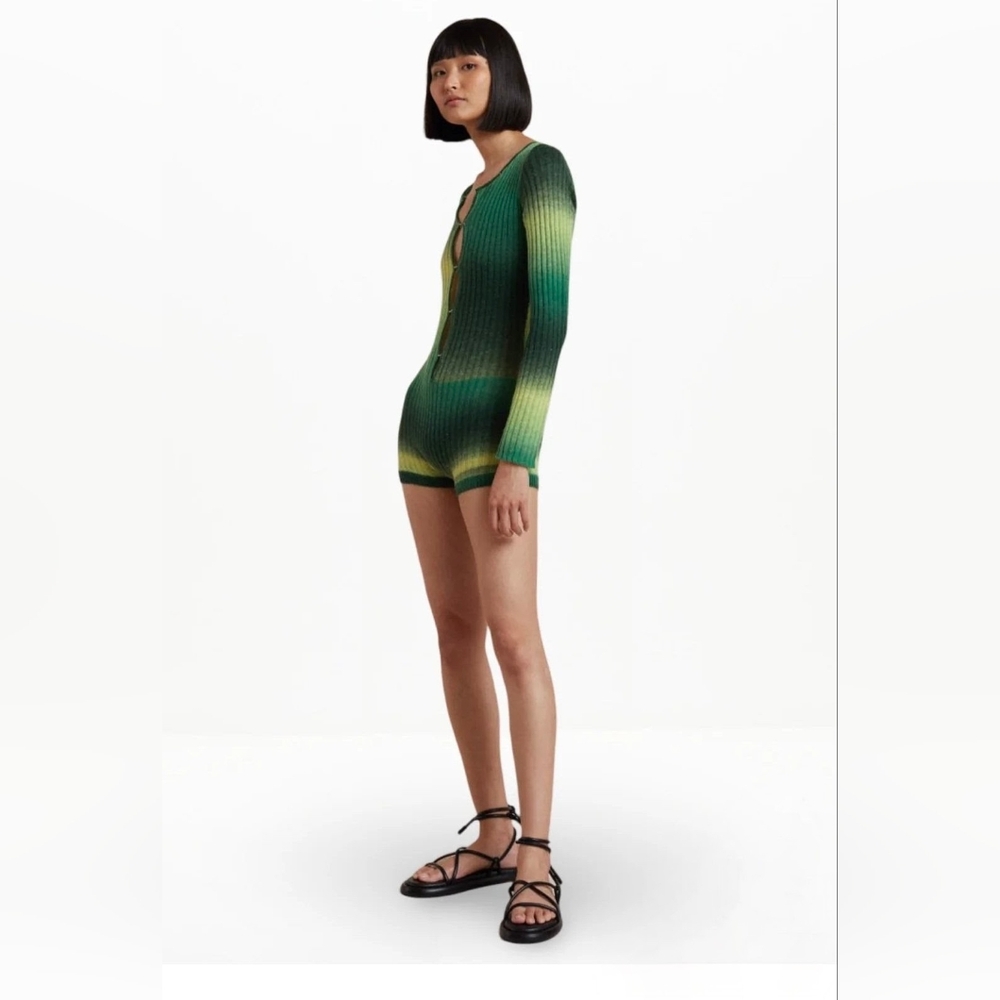 bec + bridge Alana Knit Wool Blended Green Gradient Ribbed Bodysuit Romper XS - Picture 6 of 10